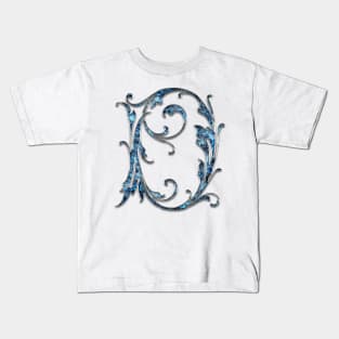 Ornate Blue Silver Letter D Kids T-Shirt